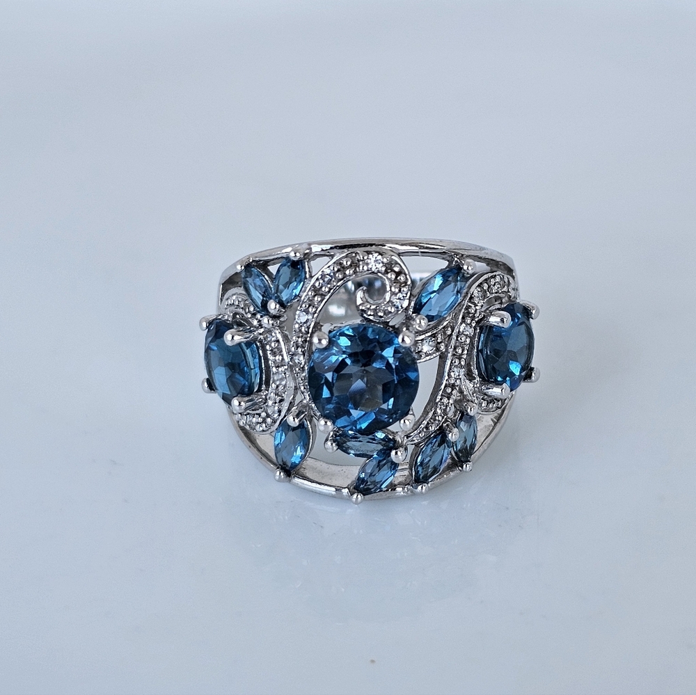 Natural London Blue Topaz Ring Rhodium Sterling Silver Size 7! New - Picture 5 of 13